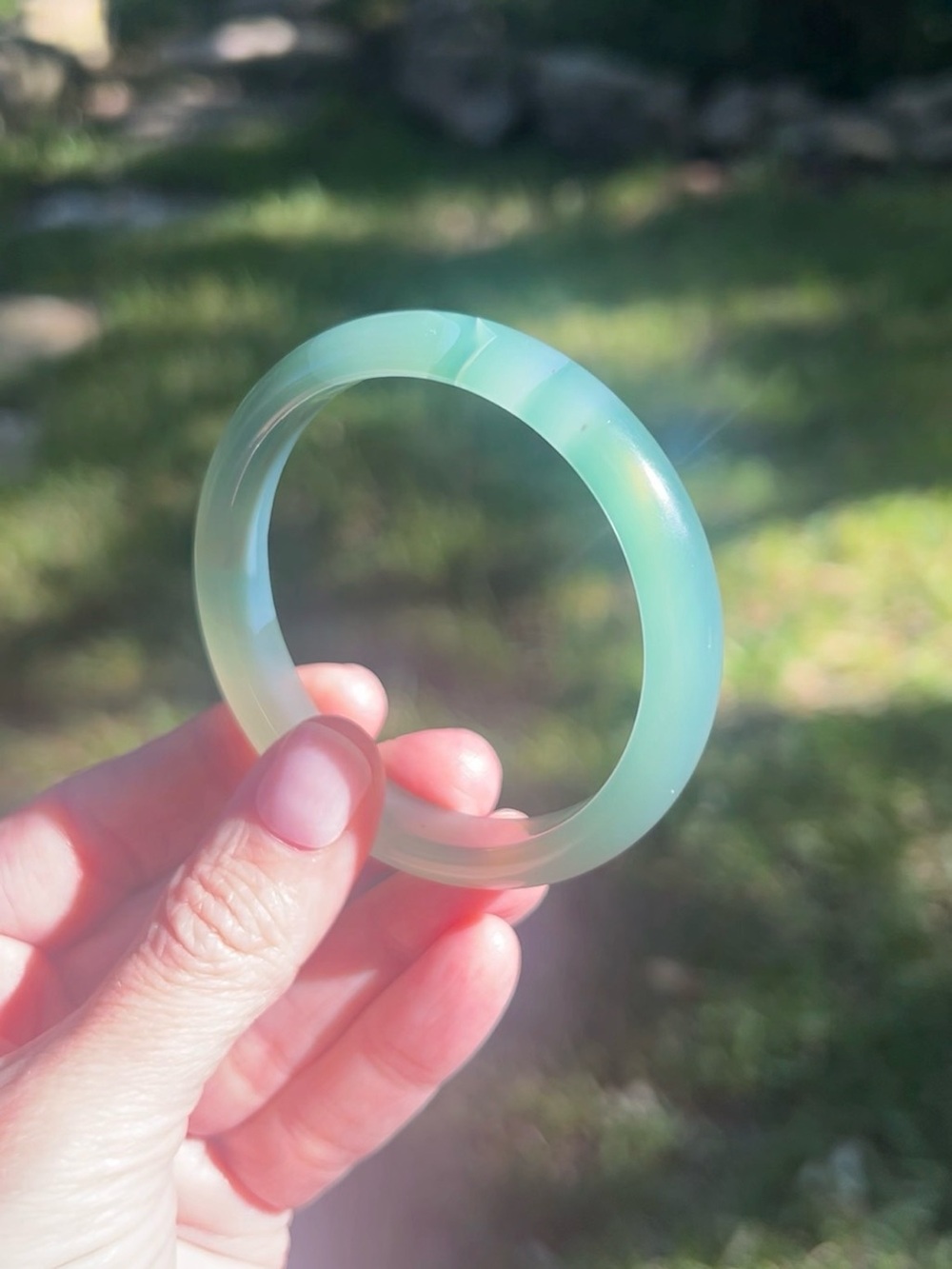 Green Chalcedony Bangle Bracelet - Elegant Semi-Transparent Green Jewelry